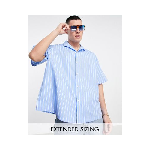 Свободная oversized-рубашка в синюю полоску с отложным воротником ASOS DESIGN Голубой