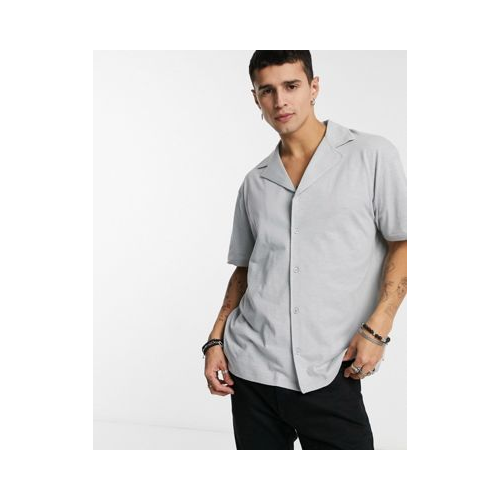 Свободная трикотажная рубашка серого цвета из меланжевого полотна с отложным воротником ASOS DESIGN