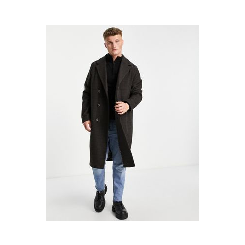 Свободное пальто-кокон в клетку с добавлением шерсти Harry Brown-Коричневый цвет