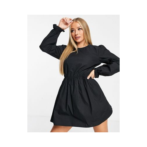 Свободное платье черного цвета с длинным рукавом и эластичным поясом Missguided