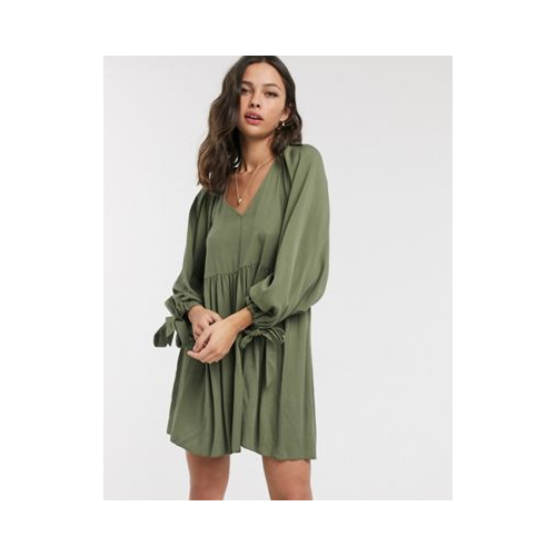 Свободное платье мини цвета хаки с плиссировкой на плече ASOS DESIGN-Зеленый