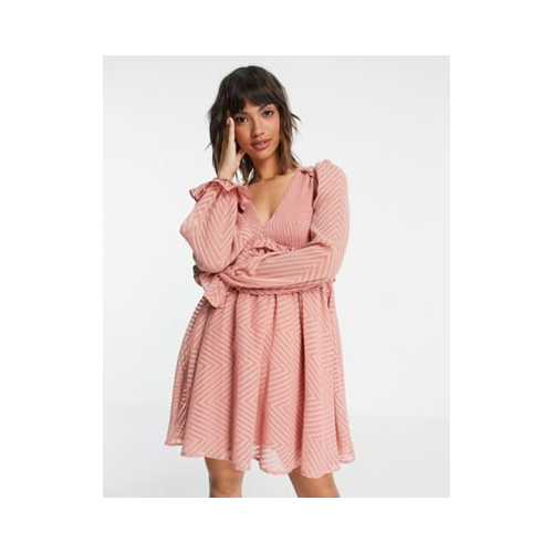 Свободное платье мини в стиле бэби-долл из ткани добби бледно-розового цвета с шевронным узором ASOS DESIGN-Розовый
