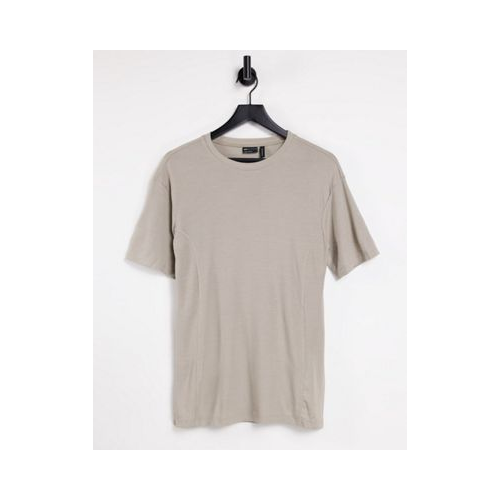 Серо-коричневая oversized-футболка в рубчик с разрезами по бокам и декоративной строчкой ASOS DESIGN Нейтральный