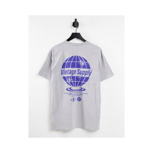 Серая футболка с принтом земного шара с логотипом на спине Vintage Supply