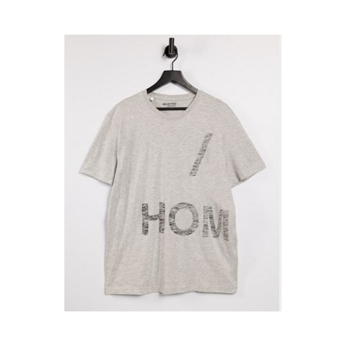 Серая меланжевая футболка свободного кроя с принтом "CPH" на спине Selected Homme