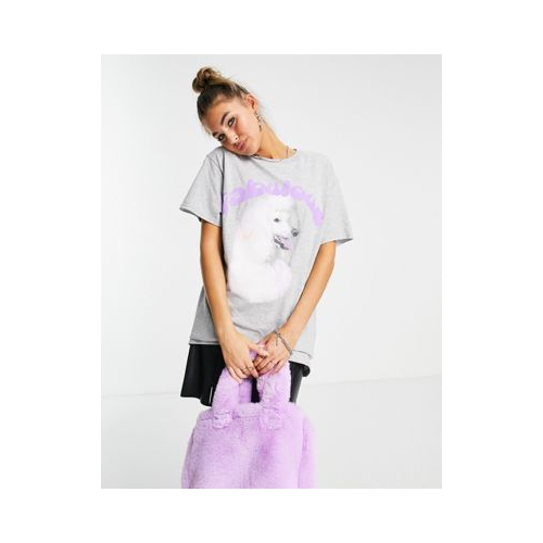Серая меланжевая футболка в стиле oversized с пуделем New Girl Order
