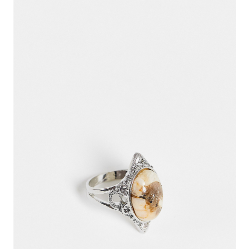 Серебристое массивное кольцо с орнаментом и камнем Reclaimed Vintage Inspired