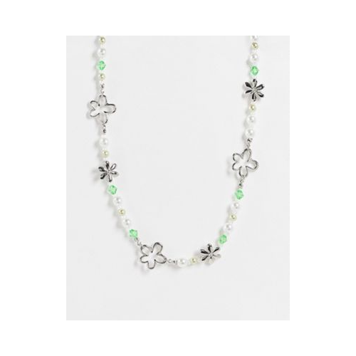 Серебристое ожерелье с бусинами из искусственного жемчуга и подвесками в виде цветов ASOS DESIGN
