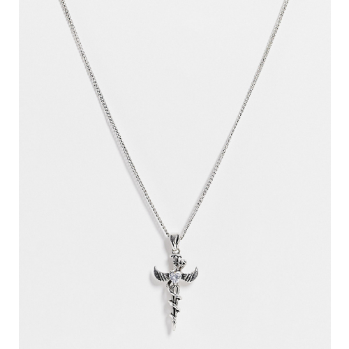 Серебристое ожерелье в стиле гранжа 90-х с подвеской в виде кинжала и сердечка Reclaimed Vintage Inspired