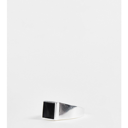 Серебристое кольцо-печатка из стерлингового серебра с черным агатом ASOS DESIGN