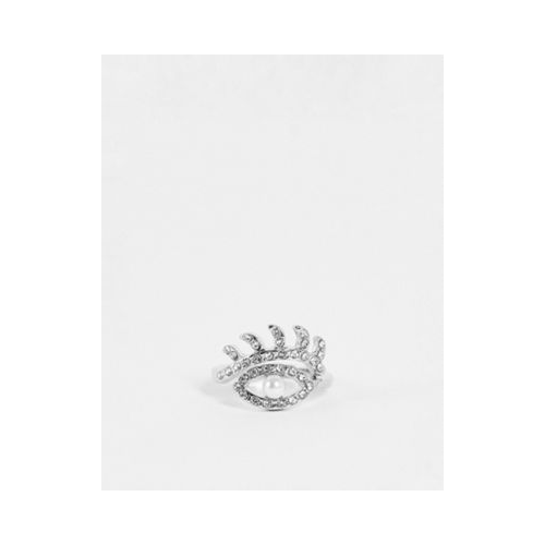 Серебристое кольцо с дизайном в виде глаза и мозаичной отделкой DesignB London