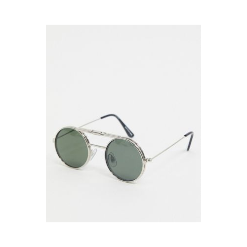 Серебристые очки в круглой подъемной оправе с зелеными стеклами Spitfire