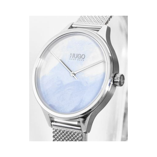 Серебристые часы с сетчатым ремешком Hugo