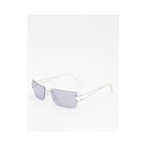 Серебристые квадратные солнцезащитные очки в стиле 90-х без оправы с отделкой стразами и вырезами ASOS DESIGN
