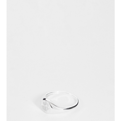 Серебряное кольцо-печатка с гравировкой цветка ASOS DESIGN