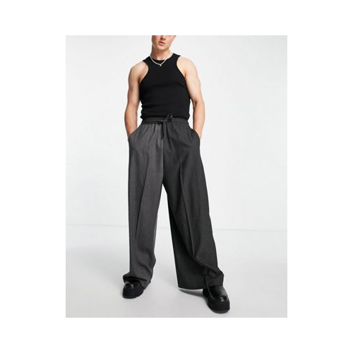 Серые строгие брюки с очень широкими штанинами из комбинированного материала в полоску ASOS DESIGN