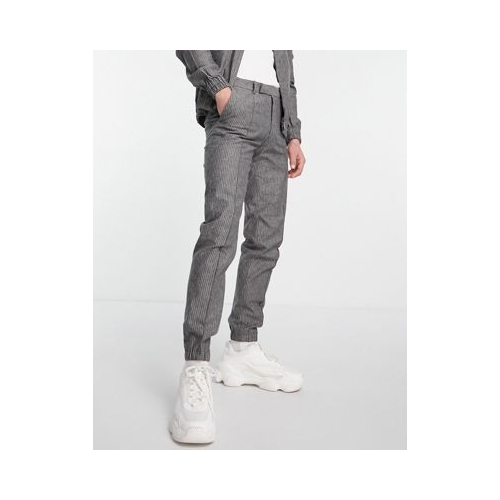 Серые строгие узкие брюки в тонкую полоску с манжетами в стиле джоггеров (от комплекта) ASOS DESIGN