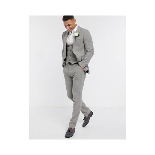 Серый приталенный пиджак с добавлением шерсти и мелким принтом "гусиная лапка" ASOS DESIGN wedding