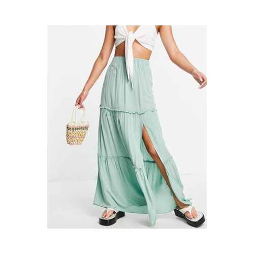 Шалфейно-зеленая юбка макси из жатой ткани с разрезом сбоку ASOS DESIGN-Multi