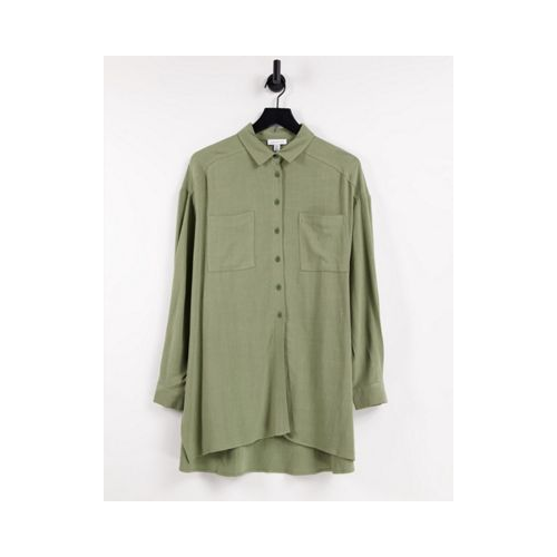 Шалфейно-зеленая рубашка из льна в стиле oversized с завязкой спереди Topshop-Зеленый цвет