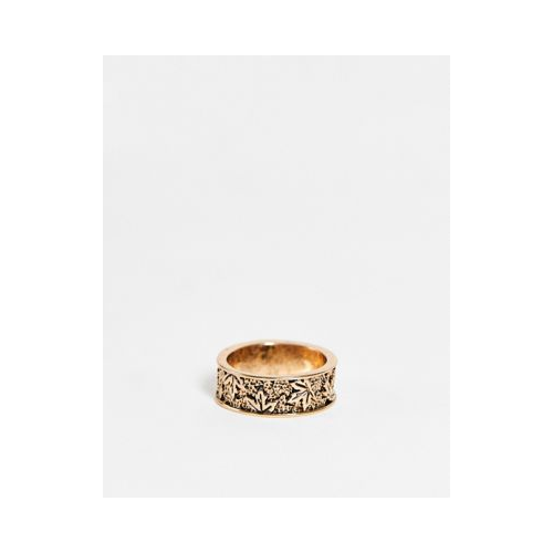 Широкое фактурное кольцо золотистого оттенка с дизайном из листьев ASOS DESIGN