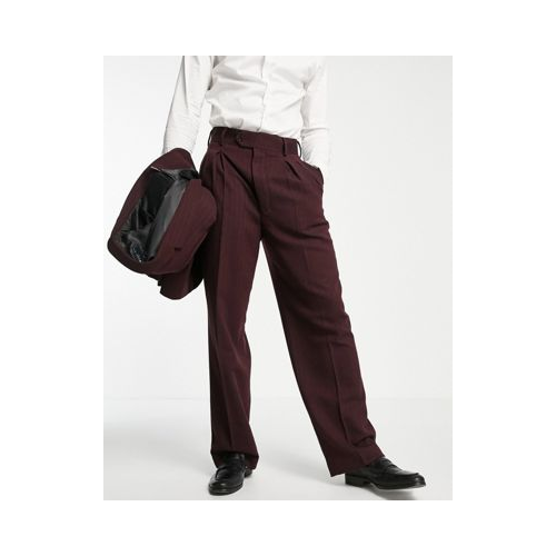 Широкие брюки бордового цвета в елочку с завышенной талией ASOS DESIGN Красный