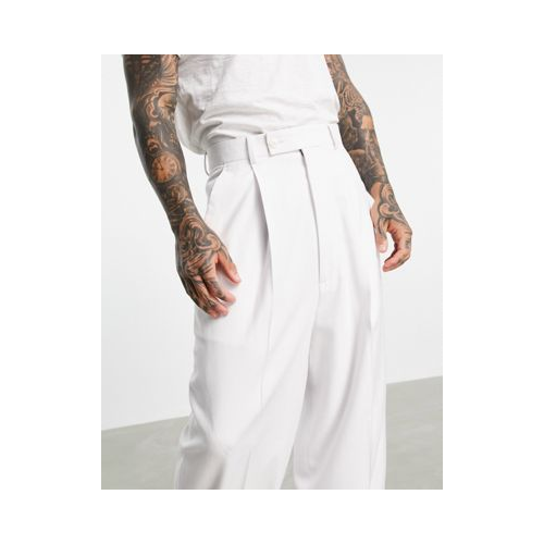 Широкие брюки из саржи белого цвета с завышенной талией ASOS DESIGN