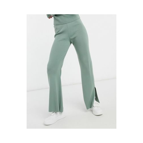 Широкие трикотажные брюки от комплекта с разрезами ASOS DESIGN Зеленый