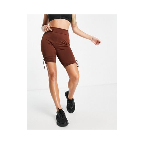 Шоколадно-коричневые спортивные шорты-леггинсы с завязками по бокам Threadbare Fitness-Коричневый цвет