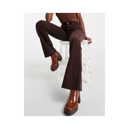Шоколадно-коричневые расклешенные вельветовые джинсы из смесового органического хлопка-Коричневый цвет