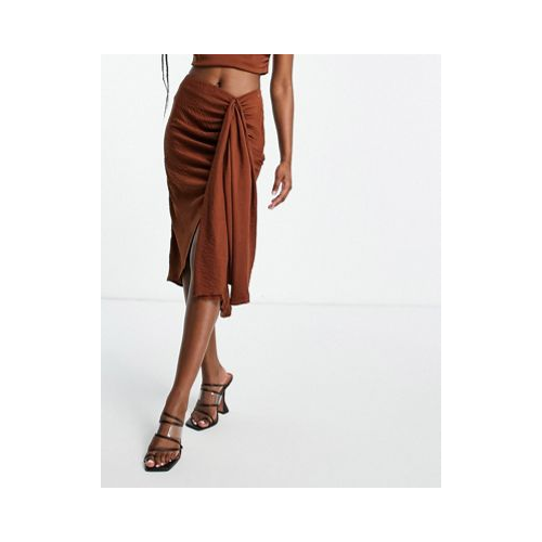 Шоколадная льняная юбка миди с декоративным узлом от комплекта ASOS LUXE-Коричневый цвет