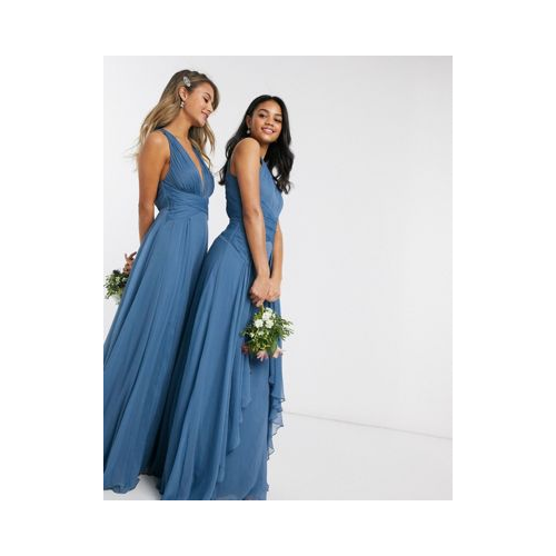 Синее платье макси со сборками ASOS DESIGN Bridesmaid Голубой