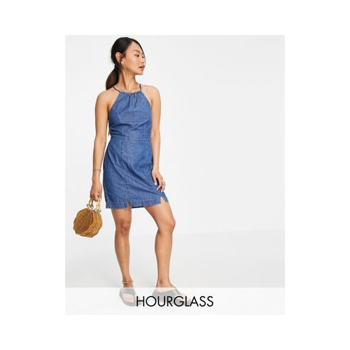 Синее выбеленное платье-комбинация из мягкого денима с американской проймой ASOS DESIGN Hourglass Голубой