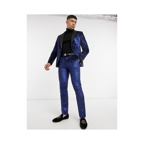 Синие брюки со змеиным принтом и эффектом «металлик» Twisted Tailor
