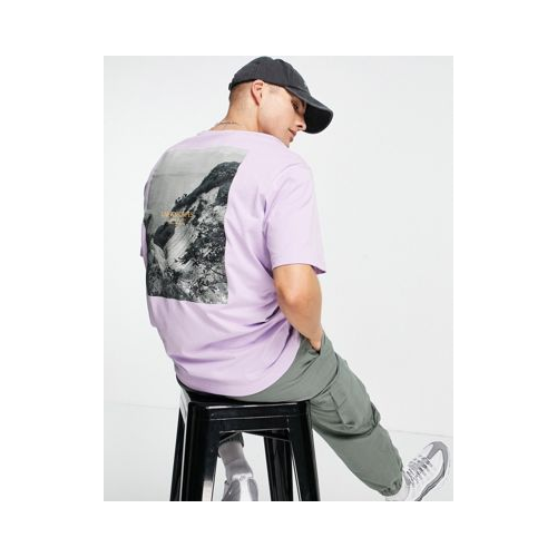 Сиреневая футболка свободного кроя из органического хлопка с абстрактным пейзажным принтом на спине Selected Homme-Фиолетовый цвет