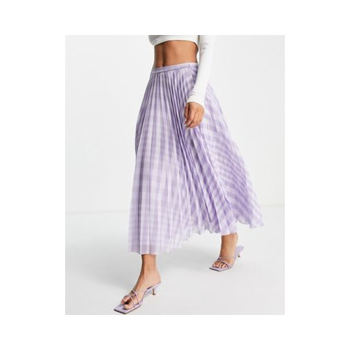 Сиреневая плиссированная юбка миди в клетку ASOS DESIGN-Фиолетовый цвет