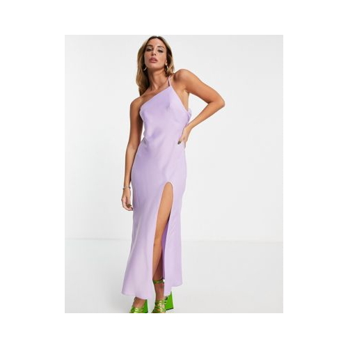 Сиреневое атласное платье мидакси на одно плечо с драпировкой на спине ASOS DESIGN-Фиолетовый цвет