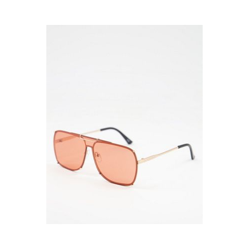 Солнцезащитные очки-авиаторы в золотистой оправе с линзами оранжевого цвета ASOS DESIGN