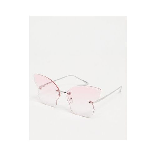 Солнцезащитные очки без оправы с бледно-розовыми стеклами с контурами бабочки ASOS DESIGN-Розовый цвет