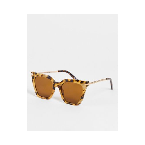 Солнцезащитные очки «кошачий глаз» в квадратной черепаховой оправе коричневого цвета с металлическими дужками ASOS DESIGN Recycled-Коричневый
