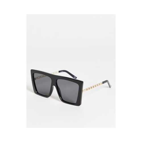 Солнцезащитные очки с большими линзами в черной оправе из переработанных материалов с металлическими дужками в форме цепочки ASOS DESIGN Recycled