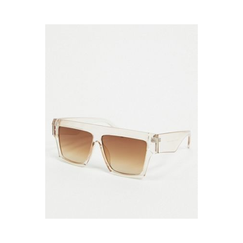Солнцезащитные очки угловатой формы с оправой телесного цвета и коричневыми стеклами SVNX Бежевый