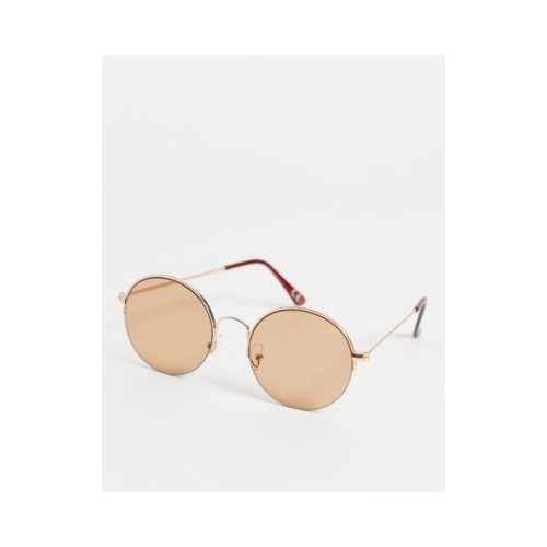 Солнцезащитные очки в круглой золотистой оправе со светло-коричневыми линзами в стиле 70-х ASOS DESIGN