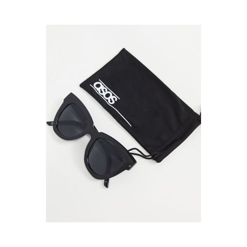 Солнцезащитные очки в массивной оправе «кошачий глаз» блестящего черного цвета ASOS DESIGN Recycled-Черный