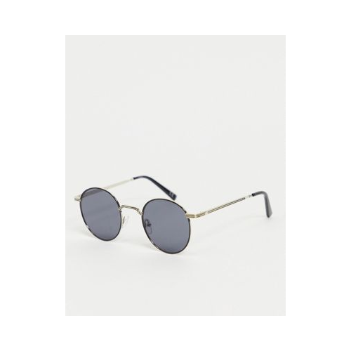 Солнцезащитные очки в скошенной круглой оправе черного цвета с металлическими дужками ASOS DESIGN-Черный