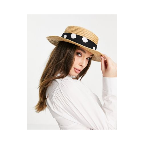 Соломенная шляпа с лентой в горошек Boardmans Светло-бежевый