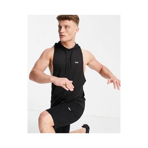 Спортивная футболка без рукавов с заниженной проймой и капюшоном ASOS 4505 Icon-Черный цвет
