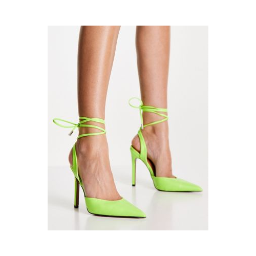 Туфли на высоком каблуке с завязками лаймового цвета ASOS DESIGN Pally-Зеленый