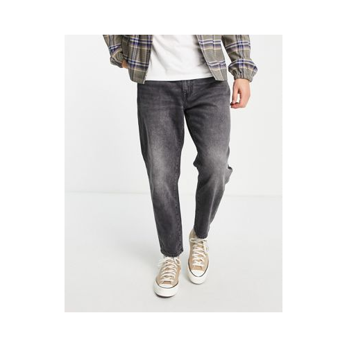 Темно-серые выбеленные джинсы из органического хлопка свободного кроя укороченной длины Selected Homme