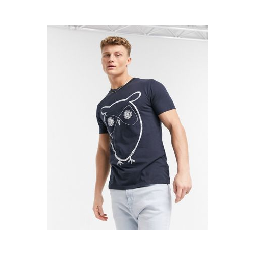 Темно-синяя футболка из органического хлопка с рисунком совы Knowledge Cotton Apparel Темно-
